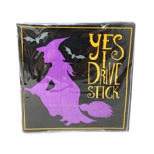Molly & Rex Halloween Beverage Napkins Yes I Drive Stick Purple‎ Witch New